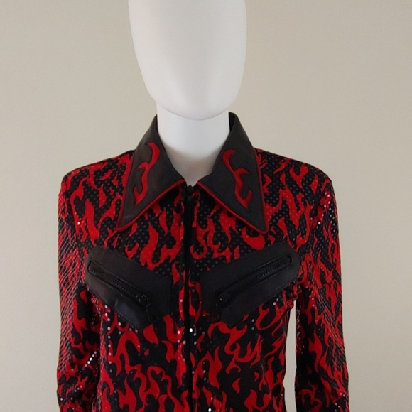 Chrome by Carrie Basham Flame Zip Blouse Sz S - Picture 2 of 8